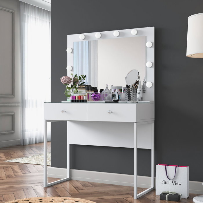 Hanah Home Mesa de Maquillaje con 10 focos, Blanca Hanah Home Mesa de Maquillaje con 10 focos, Blanca